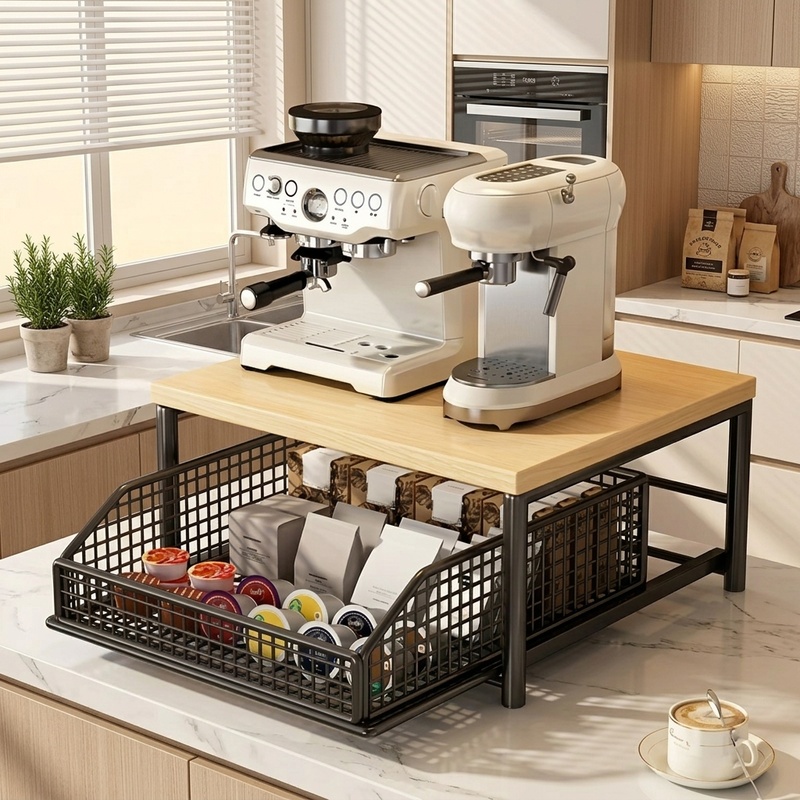 Kitchen Appliances Countertop - Modern Microwave Oven Rack, Solid Wood